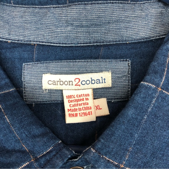 Carbon 2 Cobalt Double Cloth Shirt Men XL Blue Windowpane Button Up Plaid Lining - Picture 7 of 15